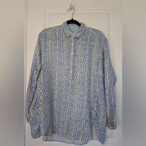 J. McLaughlin 100% Linen Fallon Tunic Blue Costa Key Print Size Medium